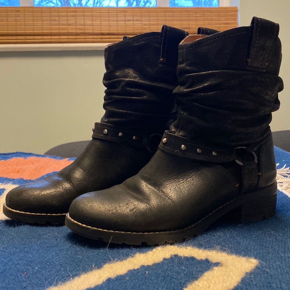 Sofft Black Leather Slouchy Moto Booties sz 7